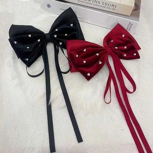 Other Fashions Velvet Rhinestone Bow Hair Clip Elegant Solid Color Ribbon Ponytail Barrette Hair Pin for Women Girls Hair Accessories
