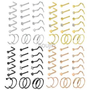 Body Arts 5/6/21pcs 20g Nasenstollen Edelstahl Nasenlochstollen Schrauben Nasenring Hoop Körper Piercing Silber Gold Farbe Herznasen Stollen D240503