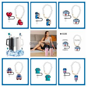 Strohabdeckung - Faux Pearl Flower Charm Accessoires für Stanley Cup und einfacher moderner Becher mit Griff, Blumen Silikon -Strohspitze für Trinkstrohhalme