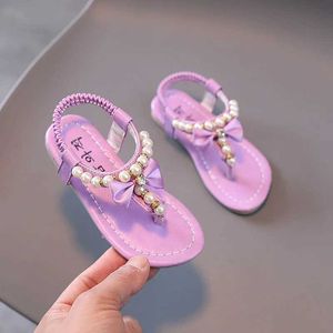 샌들 샌들 샌들 리아 달콤한 아름다움 어린이 샌들 2023 Bow Knot Summer Girl Princess Shoes Roman Childrens Sandals 부드러운 밑창 아이 신발