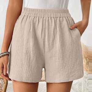 Women's Shorts Double Layered Pleats Hem Straight Leg Casual Pants High Waist Sports Loose Solid Color Fashionable