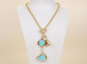 Guaiguai Jewelry White Biwa Pearl Turquoise Lariat Necklace for Women Gems Real Stone Stone Fashion Jewellery5164553