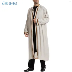 Ethnische Kleidung Nahe Osten Männer traditionelle muslimische islamische Jubba Thobe Stand Halsband Strickjacke Kleidergewand mit Taschen täglich Grundstil