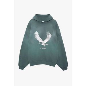 2024 Women Designer Washed Hoodie Green Spray Fried Eagle Print Fleece Worn Hooded Sweater Pullover Sweatshirts BING