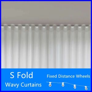 Curtain S Fold Wavy Curtains Super Soft Snow Pure White Window Tulle Wave Curtains for Living Room Big Chiffon Sheer Voile Bedroom