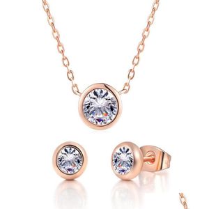 Ohrringe Halskette 240S Roségold geplattet Lünette Zirkonanhänger und Stollen Ohrring -Schmuck Set für Frauen Russian High Quality404 Dhuya