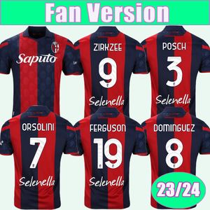 23 24 Bolonha Posch Mens Jerseys Orsolini Dominguez Zirkzee Ferguson de Silvestri Barrow Beukema Camisa de futebol em casa uniformes adultos