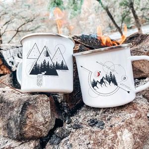 Mugs Mountain Print Camping Adventure Campfire Party Beer Juice Enamel Cup Coffee Travel Mug Kawaii Cups For And Tea Kids