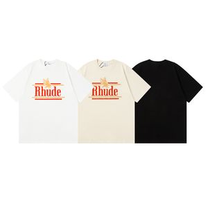 24 SS Luxury Rhude Men's Designer T-shirts Grafisk tee Casual High Street Men Women Unisex Loose Fashion T-shirt 100% Cotton Streetwear Löst överdimensionerad S-XL