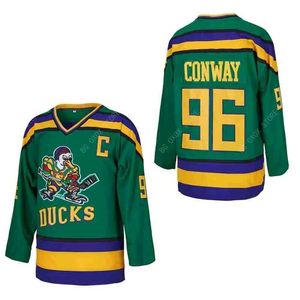 Męskie koszulki lodowe koszulki hokejowe Mighty Ducks 99 Banks 96 Conway 66 Bombay Sewing Hafting Outdoor Sportsła koszulki GRN Black 2023 NOWOŚĆ T240506