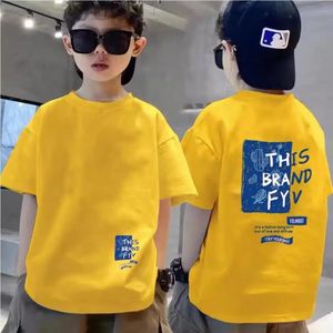 Summer Kids Clothes Streetwear Print Letter T Shirt Short Sleeve Tops Tees Boys 100Cotton ONeck Shirts Children 240430