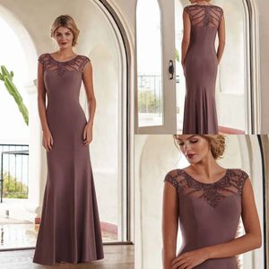 Moderpärlade klänningar Cap Sleeve Mermaid Elegant Scoop Neck Long aftonklänning Golvlängd De Bal