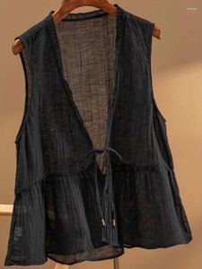 Frauenwesten Vintage Weste Kleidung V-Ausschnitt ärmellose Tanks 2024 Ropa Mujer Sommer Camis Chinesische Stil Lose Verband Tops
