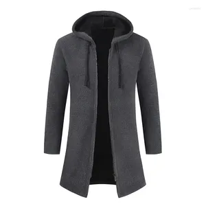 남성 재킷 의류 코트 2024 제품 스웨터 단색 가디건 미드 길이 후드 플러스 사이즈 남성 겨울 코트