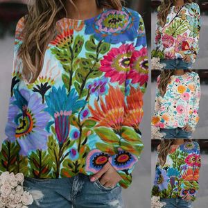 Women's Hoodies Loose Sweat Shirt Women Casual Top Floral Printed Long-sleeved O Neck Sweatshirt Fashion Lightweight Hoodie