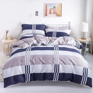 3pc 100% Baumwoll Bettdecke Abdeckungsabdeckung Streifen Druck 1pc 2pc Pillowcase Weiche Hautfreundliche Bettwäsche 240506