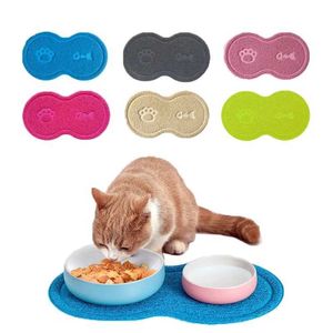 Cat Beds Furniture Pet Cat Dog Feeding Mat Pad Solid Paw Fishbone Pattern Dish Bowl Antislip Placemat Easy Washing Pet Accessories