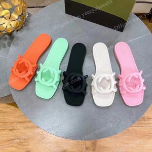 Designer Sandaler Slipper Slåsande glidande gummi tofflor damer Flat strandgelé manus manus orange sommar höst mulor utomhus vattentät låsande dubbel