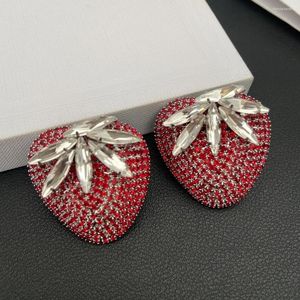 Stud Earrings European And American Retro Personality Gold Plated Exaggerated Temperament Large Strawberry Crystal Ear Clip Zircon