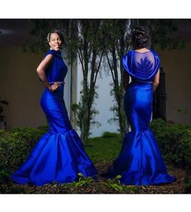 Royal Blue Plus Size Evening Kleider sexy Rücken reine Perlen Mermaid Satin Formal Frauen Promkleider 2016 Sommerpartykleider2742928