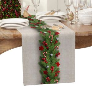 Pads Christmas Pine Branches Leaves Linen Table Runners Dress Scarves Table Decor Reusable Dining Table Runners Christmas Decorations