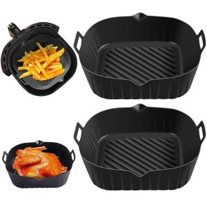 Grills Air Fryer Silicone Pot Oven Baking Tray Square Liner Bread Fried Chicken Pizza Basket Mat Replacemen Grill Pan BBQ Accessories