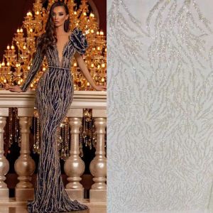 Sukienki francuska koronkowa tkanina wysokiej jakości koronkowa ciężka koralika cekinowa koronkowa tkanina do sukienki ślubnej RJW760
