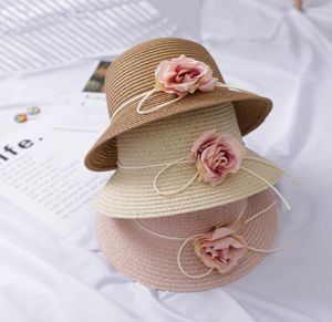 Elegant Sunhat Summer Flower Straw Hat Women039s Bucket Hat Girls Beach Sun Cap för Lady Church Hat Bone Chapeu1962041