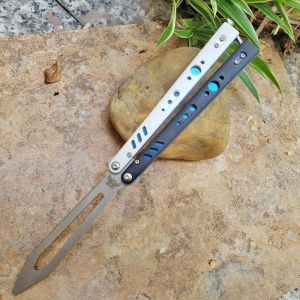 Theone White BRS Replicant Butterfly Trainer Knife D2 Blade G10+Titanium Handle Bushing System Free-Swinging EDC Jilt Knives