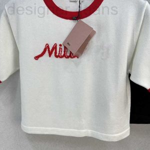 Frauen-T-Shirt-Designerin der frühen Frühling Neue Miu Leichte Reife Stil kontrastierender runder Nacken kurzer loser Ärmeln gestrickt optim ODY1