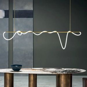 Dekorationer Modern Long Slange LED Takkronor för bordsmatsal Kök Bar Pendant Belysning Suspension Design Lusters Luminaires