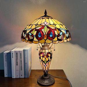 Table Lamps Tiffany Large Lamp 3-Light With Nightlight Mother-Daughter Vase Victorian Style Desk Light For Home Living Room Bedroom