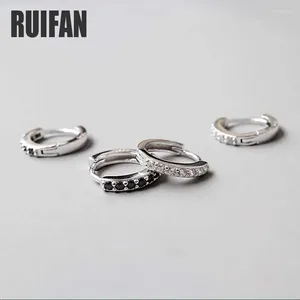 Hoop Earrings Ruifan White/Black Cubic Zircon Crystal Circle Pure 925 Sterling Silver Piercing For Women Fine Jewelry YEA095