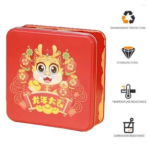 Gift Wrap Box Eco-friendly Dragon Pattern Cookie Durable Tinplate Candy Jar Bright Colored Wedding Favor Container