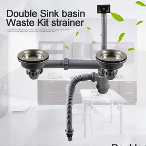 DRAINS Talea Double Sink Basin Waste Kit Puller con sistema di drenaggio di drenaggio del tubo Impostati da cucina 231013 Dropliv Dhsa9