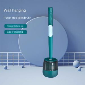 Toilettenbürste Seife kostenlos Stanzwand Hängende Silikon WC -Halterung Silikon Langes Griff Reinigung Pinsel Badezimmerzubehör