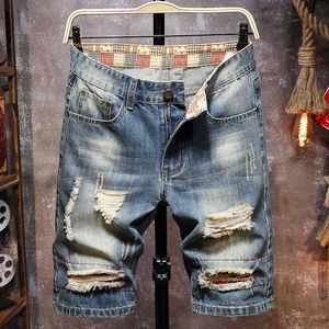 Herren Jeans Sommer-Shorts Herren Denim mit Löchern neue Hip-Hop Street Design großer Brandl2405 geflickt