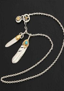 Halsband 925 Sterling Silver Jewelry Takahashi Goro Feather Retro Long Chain Blue Turquoise Pendant for Men and Women Necklace2242092047