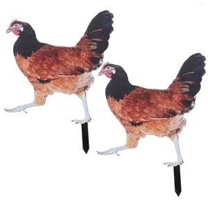 Garden Decorations 2Pcs Lifelike Hen Ornaments Lawn Floor Stakes Acrylic Chick Insert Signs Simulation Chicken