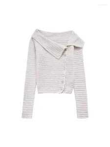 Damen Strick Damen Mode asymmetrische Turnhalterkragen gestrickt Hohlketten Cardigans Frauen Langarm Single Breaed Casual Sweaters