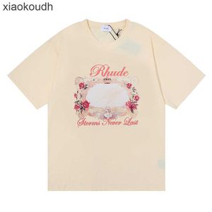 Rhude High End Designer Roupos para 24sss Fashion Letter Rose Magic espelho impresso Tshirt de manga curta para unisex High Street Meia mangas com tag 1: 1 original