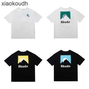 Rhude High End Designer Roupos para Sunset Tema Print Fashion Hip Hop T-shirt de mangas curtas de tamanho curto com rótulos originais 1: 1