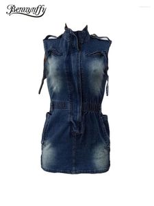 Abiti casual Benuynffy Mezza con cerniera in lavatura in jeans Denim Women Summer 2024 Fashion Streetwear Sleeveless Mini jeans