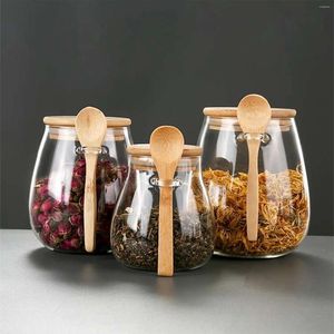 Storage Bottles Condiment Jars With Lids And Spoons Glass-Sealed Jar For Kitchen Countertop Pantry