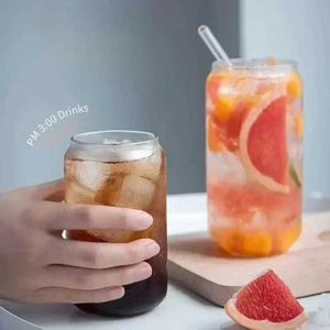 Tumblers 300ml/550ml Glass Cup Cola Cold Drink Water with Bamboo Lid Coffee Milk Juice Straw mug Beer Can Home Breakfast C up H240506