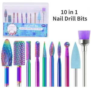 BITS 10st nagelborrbitar Set Tungsten Carbide Professional Ta bort gel akryl nagelbandfil för manikyr pedikyr hemsalong användning