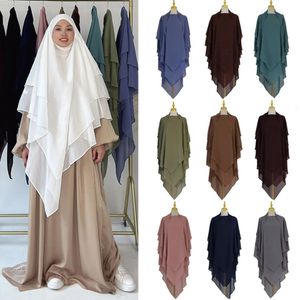 Long Khimar 3 strati di preghiera in chiffon indumento di alta qualità musulmano modesto abito da hilamic sovraccarico musulmano abaya velo ramadan tacchino 240430