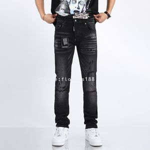 Jeans masculinos AM Jeans Novo Diamante de Ferro-On Slim Skinny Qualidade Men Jeans Ripped Jeans