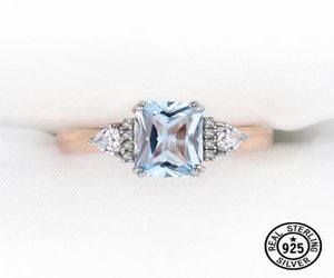 Sterling Silver Wedding Rings Gemstone Blue Topaz Rose Gold Plated For Women Luxury Elegant Fine Smycken ovanliga tillbehör CLUST9377989