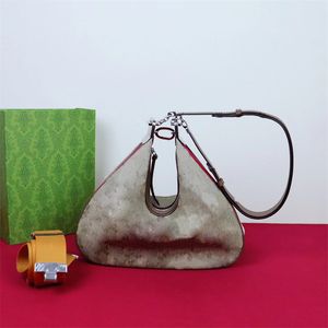 A gente grande bolsa de ombro de ombro marrom camurça G fechamento do gancho com bolsa de hardware tonificada com tonificação zip vermelha e azul algodão linho de algodão crossbody brote 2023